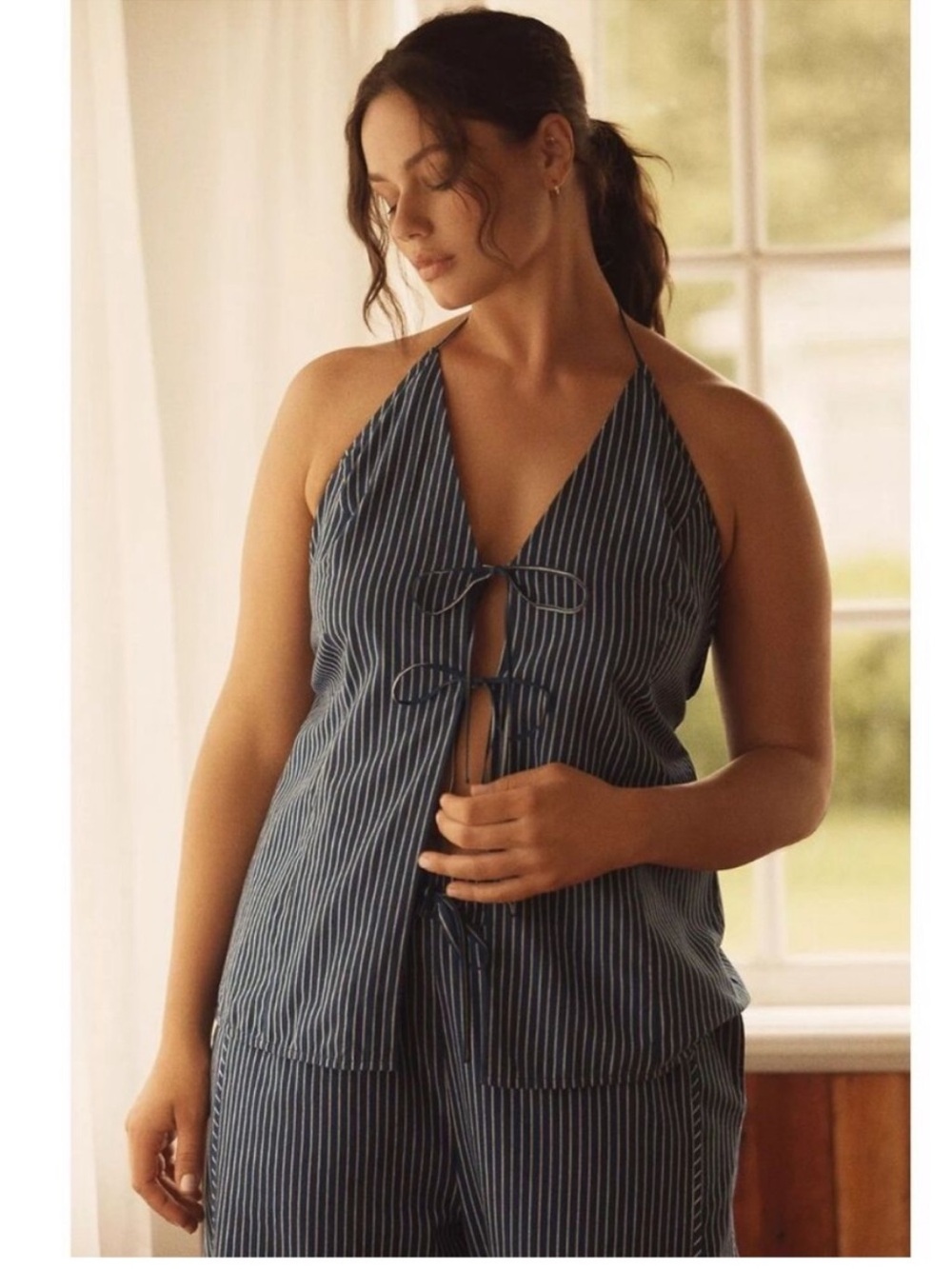 Anthropologie LyreBird Cotton
Tie-Front Striped Top! Size: 1X